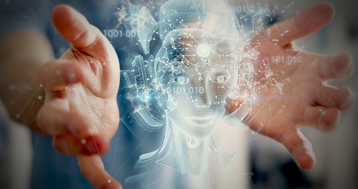 Artificial intelligence: image of hands encircling AI image