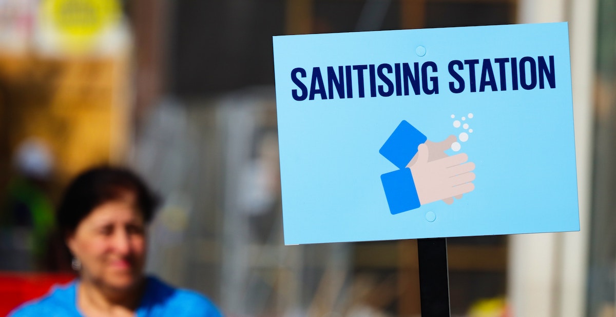 Keep yourself safe: image of signboard indicating a sanitizing station