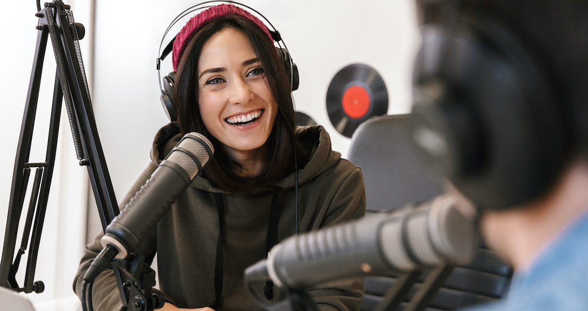 podcast intros that attract listeners: girl in front of microphone